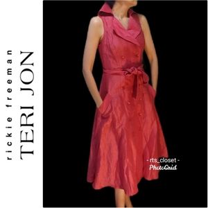 Teri Jon pink button down linen taffeta dress